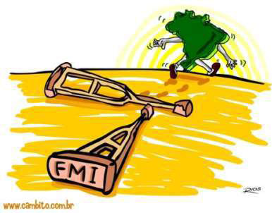   Charge faz refer&ecirc;ncia  ao novo momento do Brasil, sem as muletas do FMI