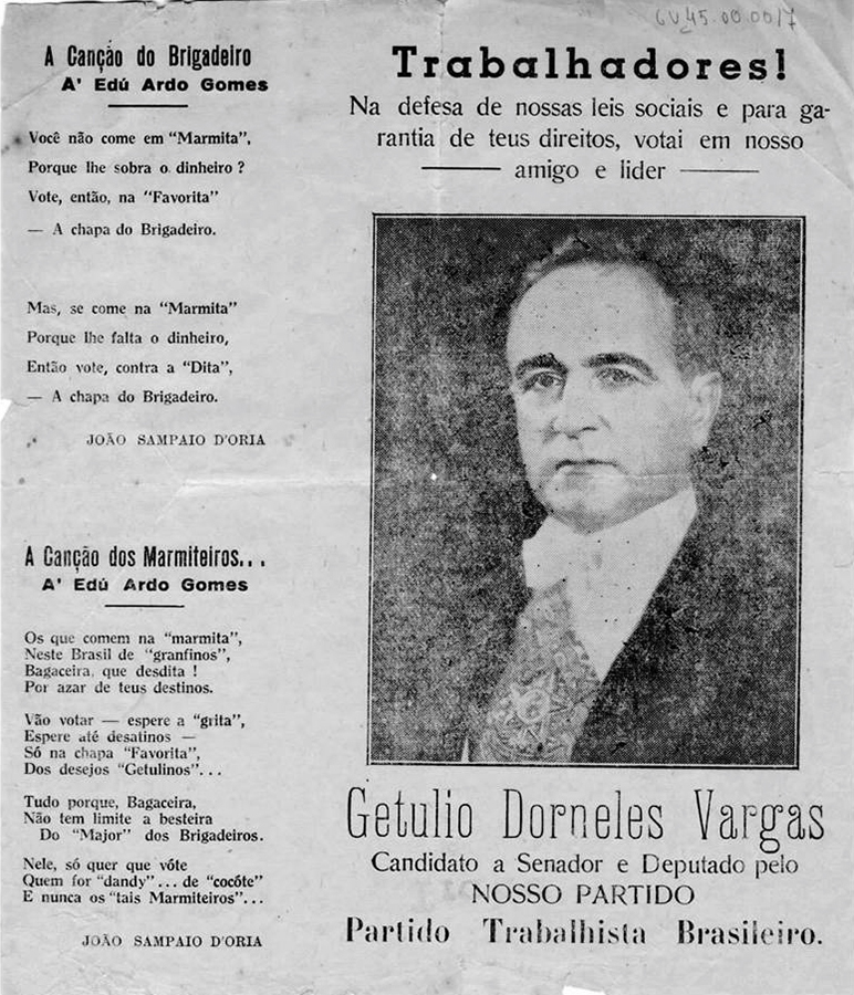   Panfleto da campanha eleitoral  de Get&uacute;lio Vargas ao Senado