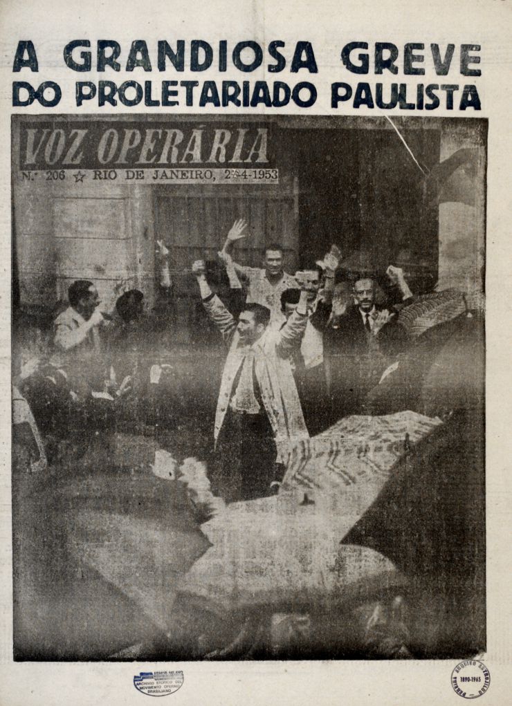   Jornal comunista &quot;Voz Oper&aacute;ria&quot; noticia  a Greve dos 300 Mil, em&nbsp;25 de abril de 1953