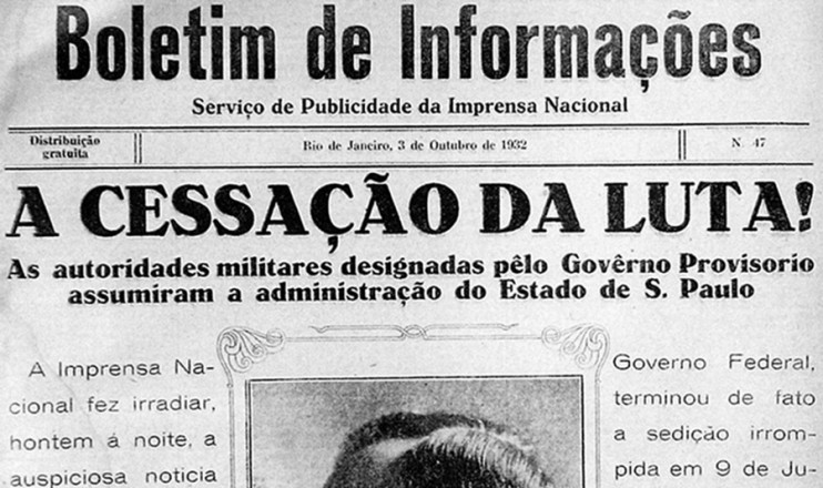  <strong> Boletim publicado</strong> pelo governo Vargas em 3 de outubro de 1932: "triunfando a unidade nacional" 