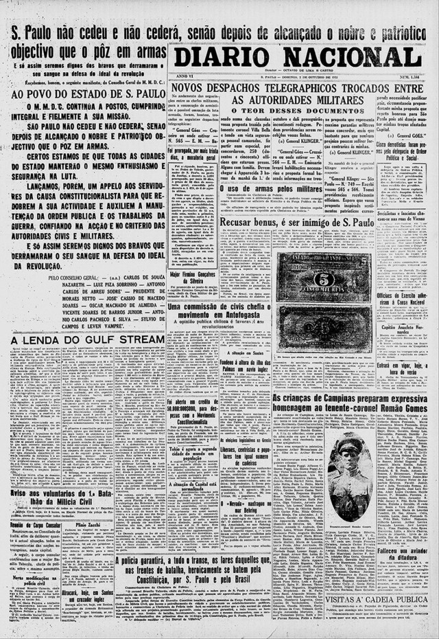   &ldquo;Diario Nacional&rdquo;,  edi&ccedil;&atilde;o de 2 de outubro de 1932