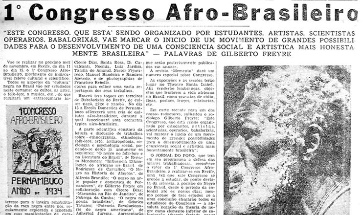  <strong> O carioca "Jornal do Povo" convida </strong> para o Congresso no Recife, em sua edição de 17 de outubro de 1934