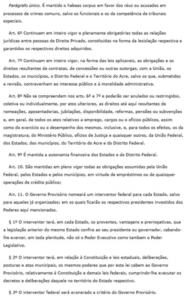   Texto do Decreto n&ordm; 19.389 de 11 de novembro de 1930