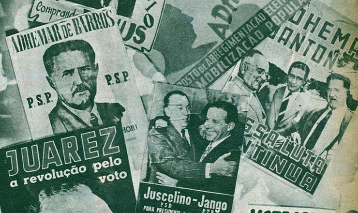       <strong> Cartazes dos candidatos </strong> nas eleições de 1955 