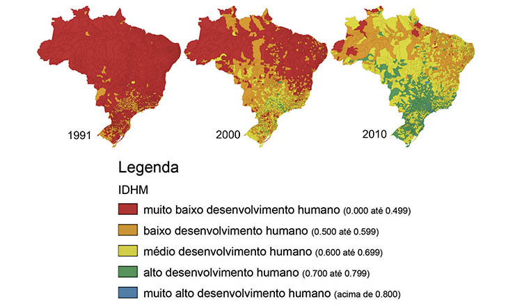  <strong> Mapas do Índice de Desenvolvimento Humano Municipal: </strong> redução das desigualdades desde 1991
