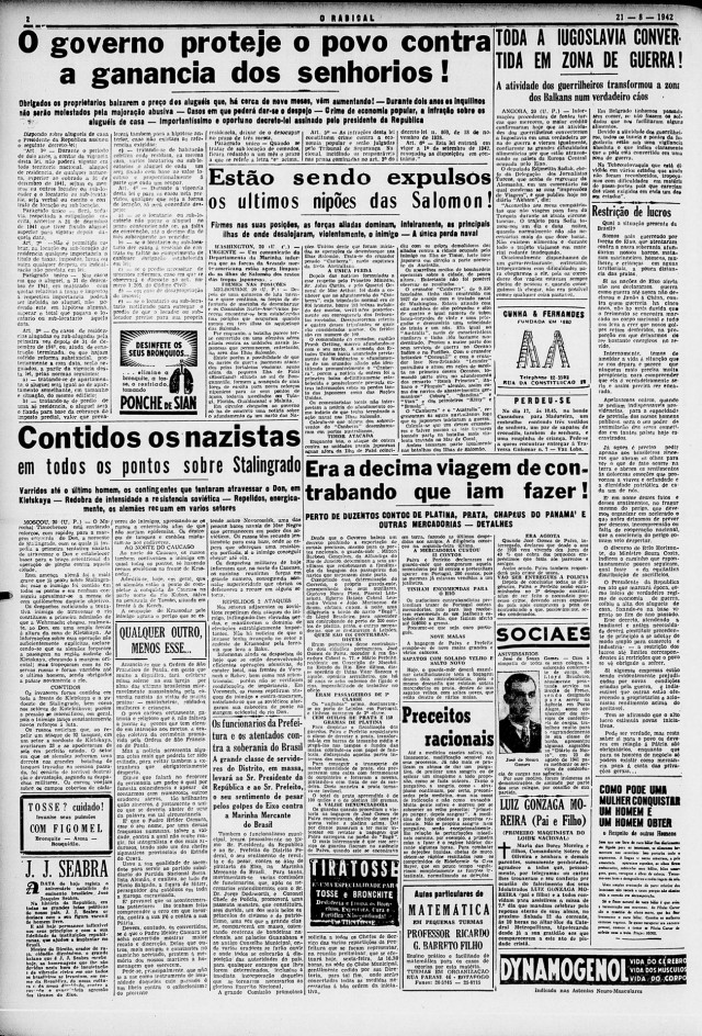   &quot;Governo protege o povo contra gan&acirc;ncia dos senhorios&quot;:&nbsp; destaque do jornal &quot;O Radical&quot;, edi&ccedil;&atilde;o de 21 de agosto de 1942