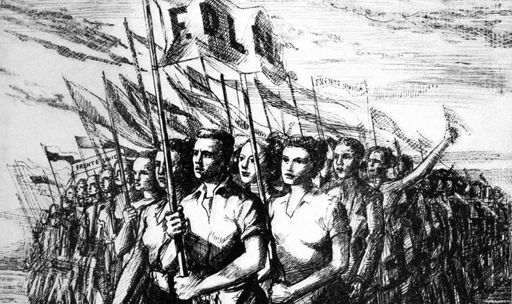 <strong> Ilustração alusiva à Frente Democrática de Libertação Nacional </strong> publicada no programa do Partido Comunista Brasileiro