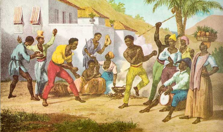 <strong> Pintura de Johann Moritz Rugendas do século 19 mostra </strong> o jogo de capoeira já sendo praticado no Brasil 