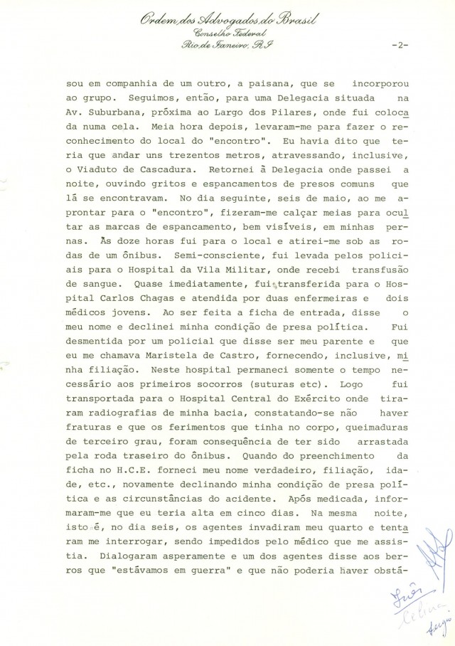  Relat&oacute;rio de In&ecirc;s Etienne Romeu &agrave; Comiss&atilde;o de Direitos Humanos do Conselho Federal da OAB