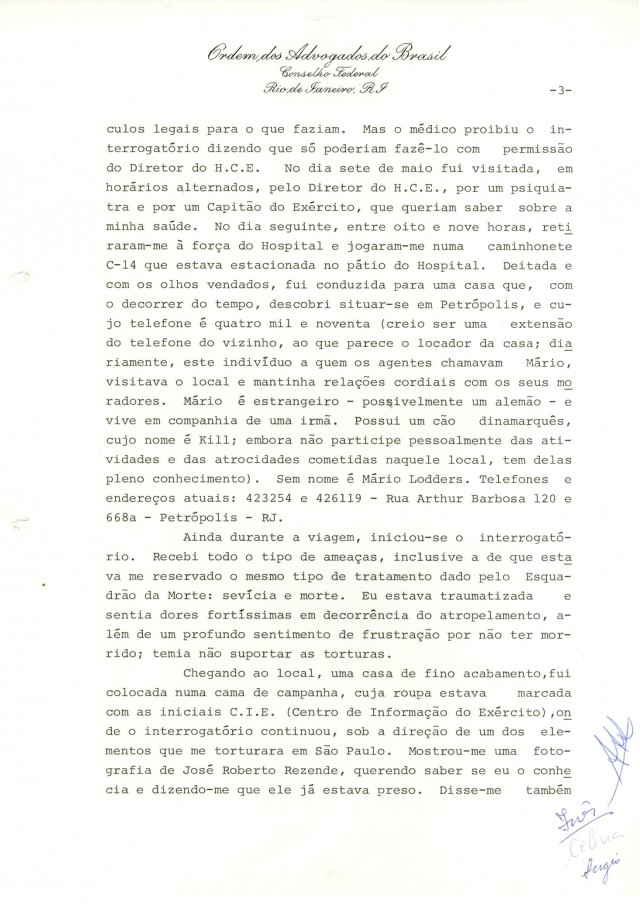  Relat&oacute;rio de In&ecirc;s Etienne Romeu &agrave; Comiss&atilde;o de Direitos Humanos do Conselho Federal da OAB