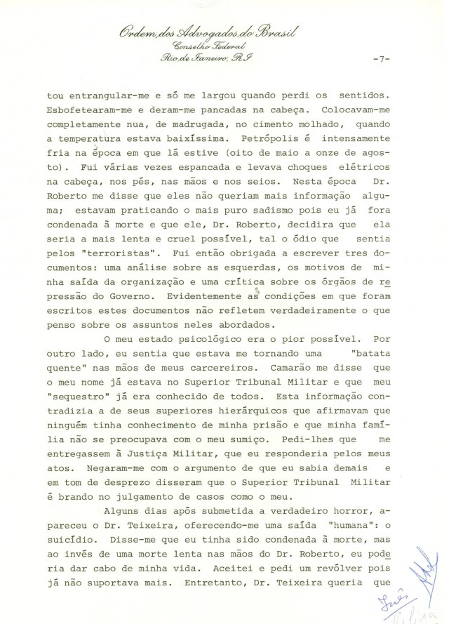  Relat&oacute;rio de In&ecirc;s Etienne Romeu &agrave; Comiss&atilde;o de Direitos Humanos do Conselho Federal da OAB