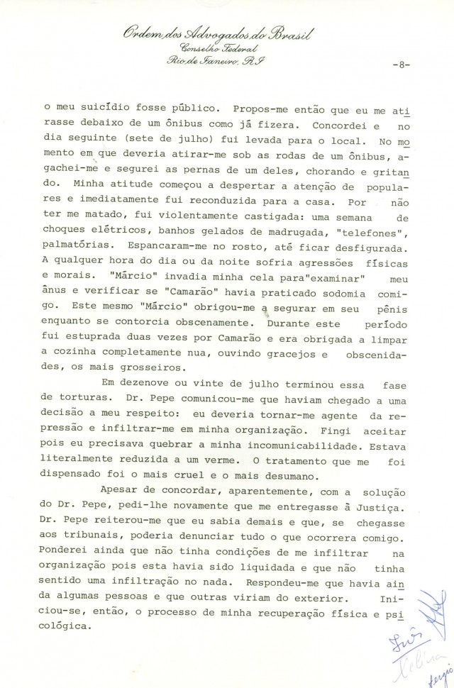  Relat&oacute;rio de In&ecirc;s Etienne Romeu &agrave; Comiss&atilde;o de Direitos Humanos do Conselho Federal da OAB