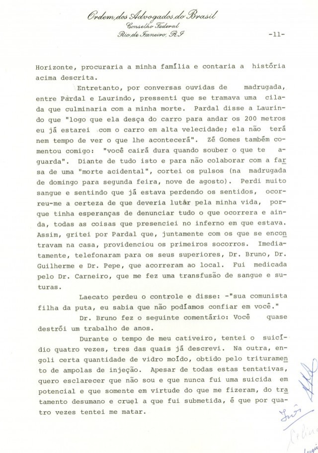  Relat&oacute;rio de In&ecirc;s Etienne Romeu &agrave; Comiss&atilde;o de Direitos Humanos do Conselho Federal da OAB