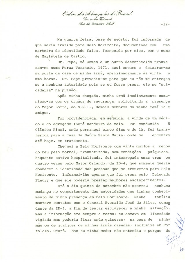  Relat&oacute;rio de In&ecirc;s Etienne Romeu &agrave; Comiss&atilde;o de Direitos Humanos do Conselho Federal da OAB