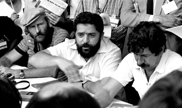  <strong> Avelino Ganzer, Lula e Jacó Bittar</strong> (da esq. para a dir.) no encontro que fundou a Central Única dos Trabalhadores