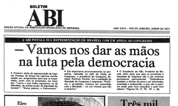  <strong> Capa do "Boletim ABI", </strong> que traz notícia sobre o lançamento do manifesto contra a censura   