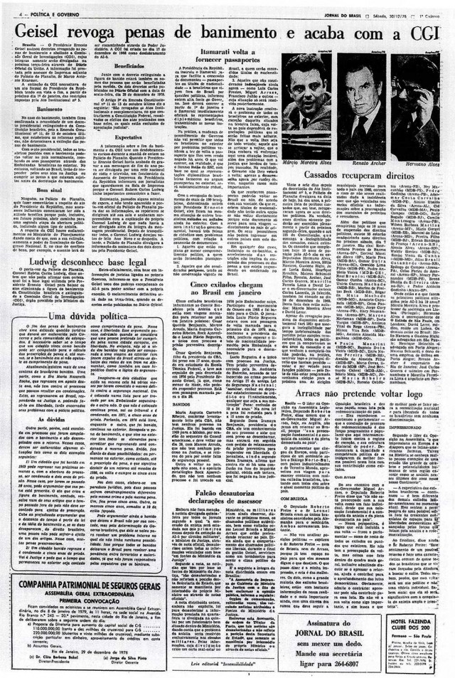   Reportagem trata dos decretos assinados pelo general presidente Geisel para acabar com medidas do regime antes da entrada em vigor da Emenda n&deg; 11, em 1&deg; de janeiro de 1979