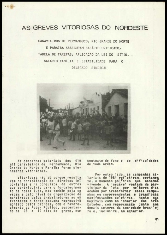  Edi&ccedil;&atilde;o de &quot;O Trabalhador Rural&quot;, publica&ccedil;&atilde;o da Contag, do bimestre setembro/outubro de 1984