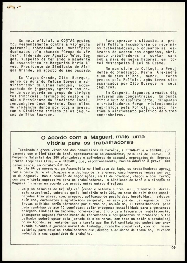  Edi&ccedil;&atilde;o de &quot;O Trabalhador Rural&quot;, publica&ccedil;&atilde;o da Contag, do bimestre setembro/outubro de 1984