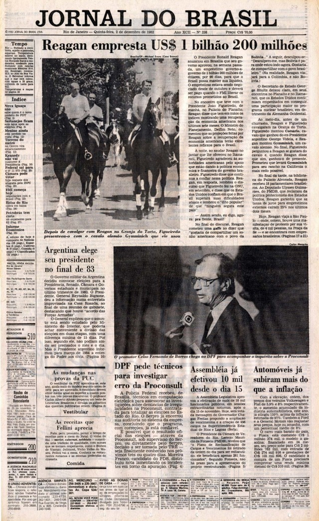  Reagan visita a Granja do Torto, anda a cavalo e empresta US$ 1,2 bilh&atilde;o ao Brasil
