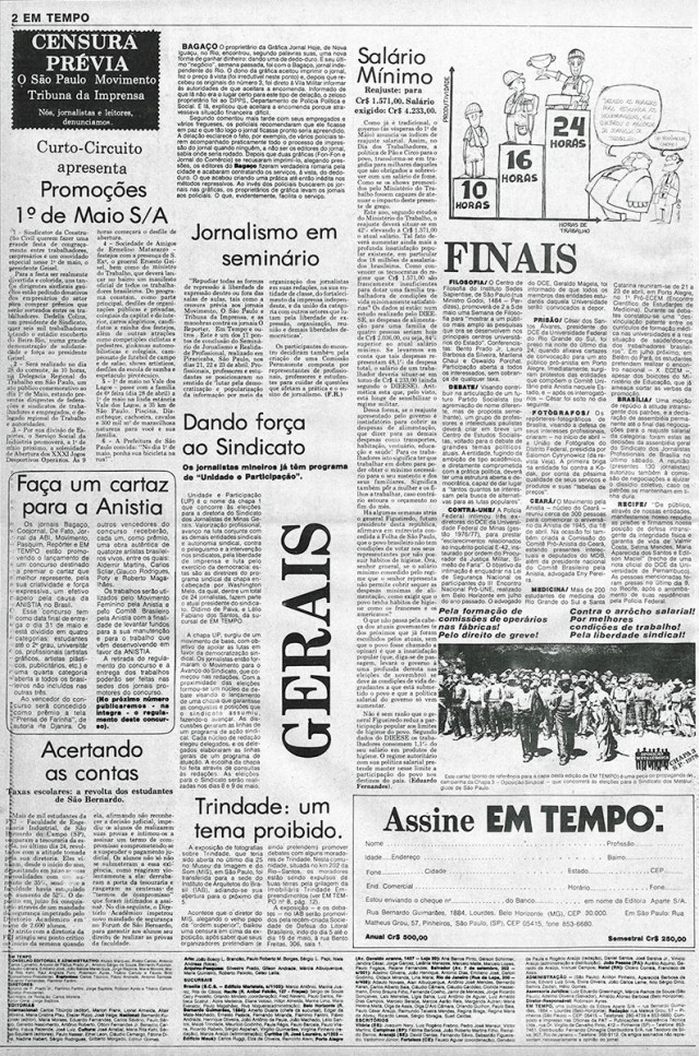  Jornal &quot;Em Tempo&quot;, de&nbsp;1&ordm; de maio de 1978, destaca o confronto entre empregados e empres&aacute;rios e a organiza&ccedil;&atilde;o do movimento sindical no pa&iacute;s