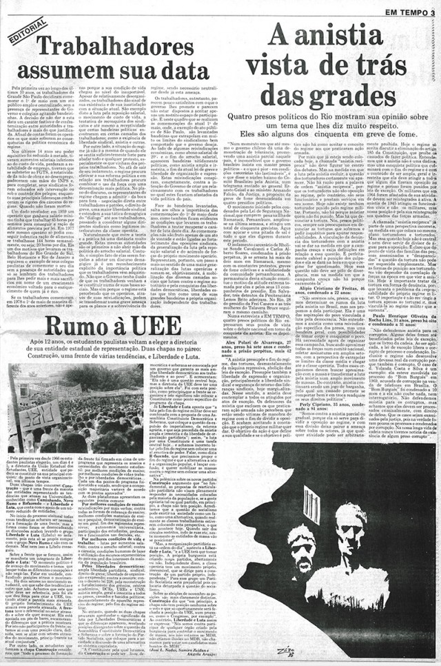  Jornal &quot;Em Tempo&quot;, de&nbsp;1&ordm; de maio de 1978, destaca o confronto entre empregados e empres&aacute;rios e a organiza&ccedil;&atilde;o do movimento sindical no pa&iacute;s