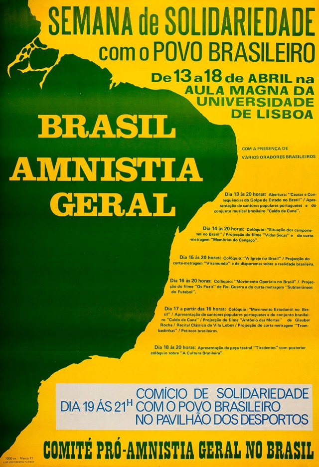  Cartaz de divulga&ccedil;&atilde;o de ato pr&oacute;-anistia organizado em Portugal, em abril de 1977  &nbsp;