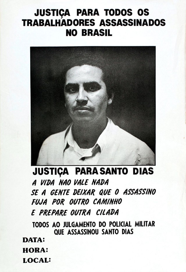  Cartaz convoca para o julgamento do policial militar que assassinou Santo Dias  &nbsp;