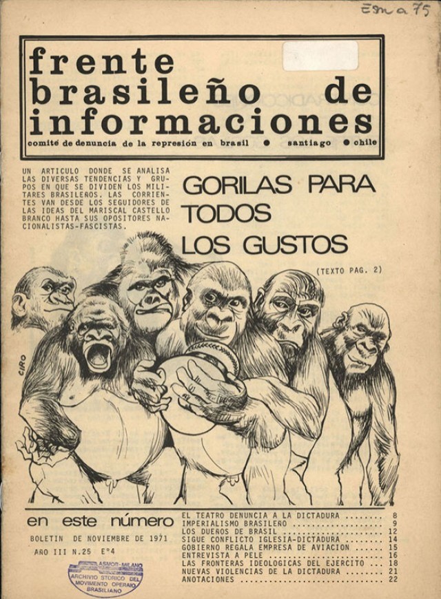  Edi&ccedil;&atilde;o chilena do boletim da Frente Brasileira de Informa&ccedil;&otilde;es faz uma analogia dos gorilas com os militares brasileiros