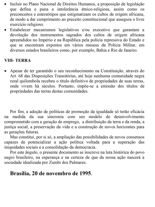  Documento entregue pelo movimento em novembro de 1995