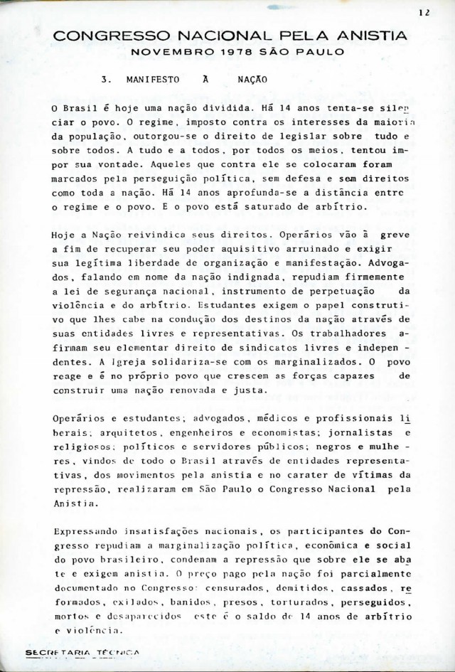  Congresso Nacional pela Anistia, São Paulo, 1978