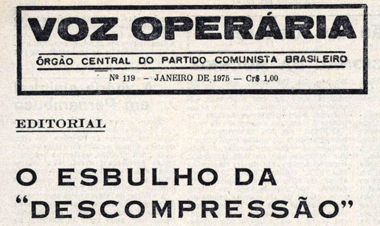   <strong> Edição da "Voz Operária", </strong> nº 119, que estava sendo impressa quando a gráfica foi descoberta pela repressão   